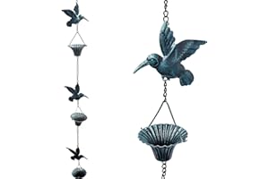 YZNlife Rain Chains, 8.5FT Hummingbird and Cup Rain Chains for Gutters,Functional Replacement for Downspout,Metal Rainwater Catcher Chain,Outdoor Garden Decor