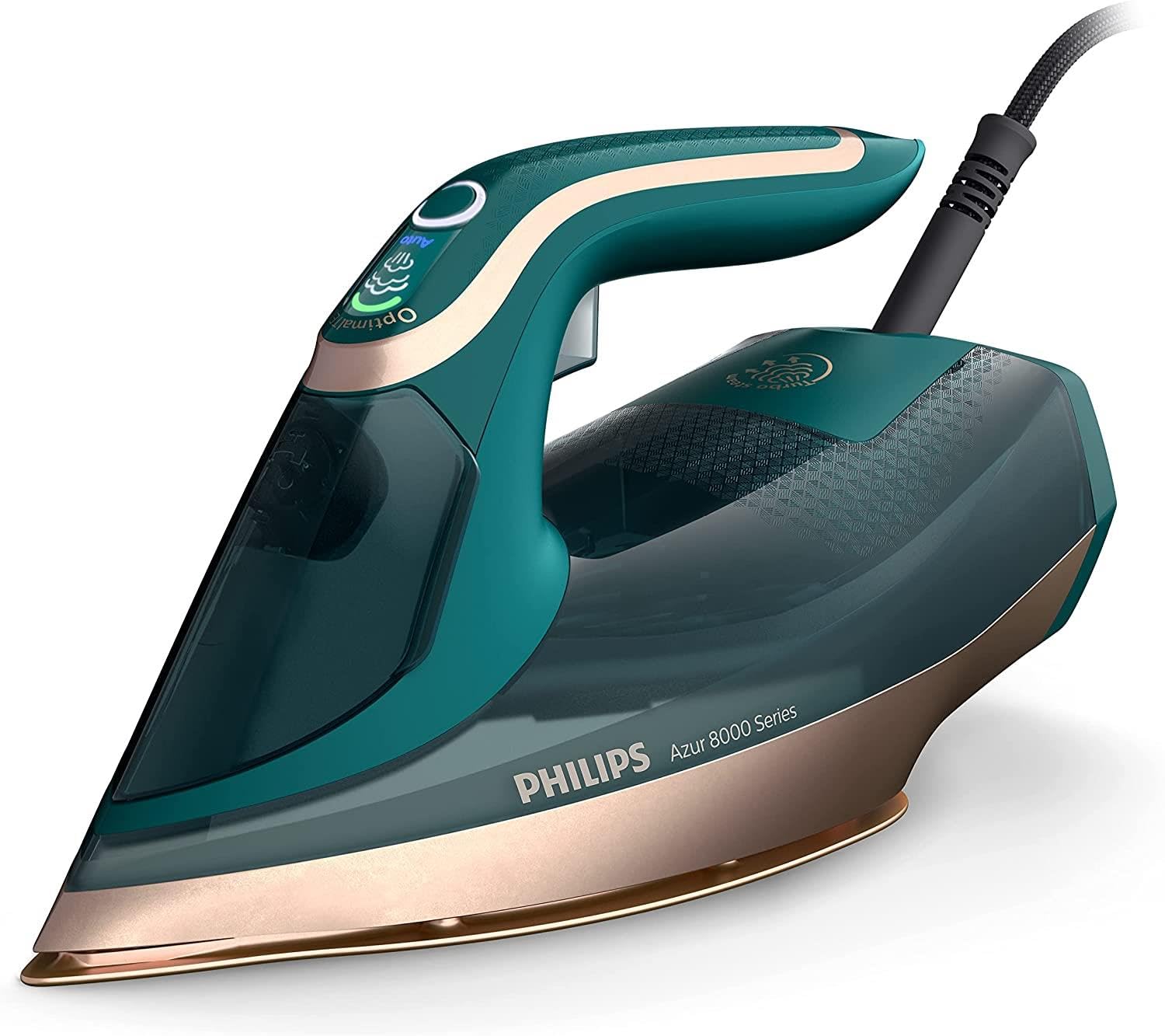 Philips Azur Serie 8000 Ferro a vapore - 70 g/min di Vapore Continuo, 240 g di Colpo di Vapore Turbo, 3000 W di Potenza, Tecnologia OptimalTEMP, Verde Opale (DST8030/70)