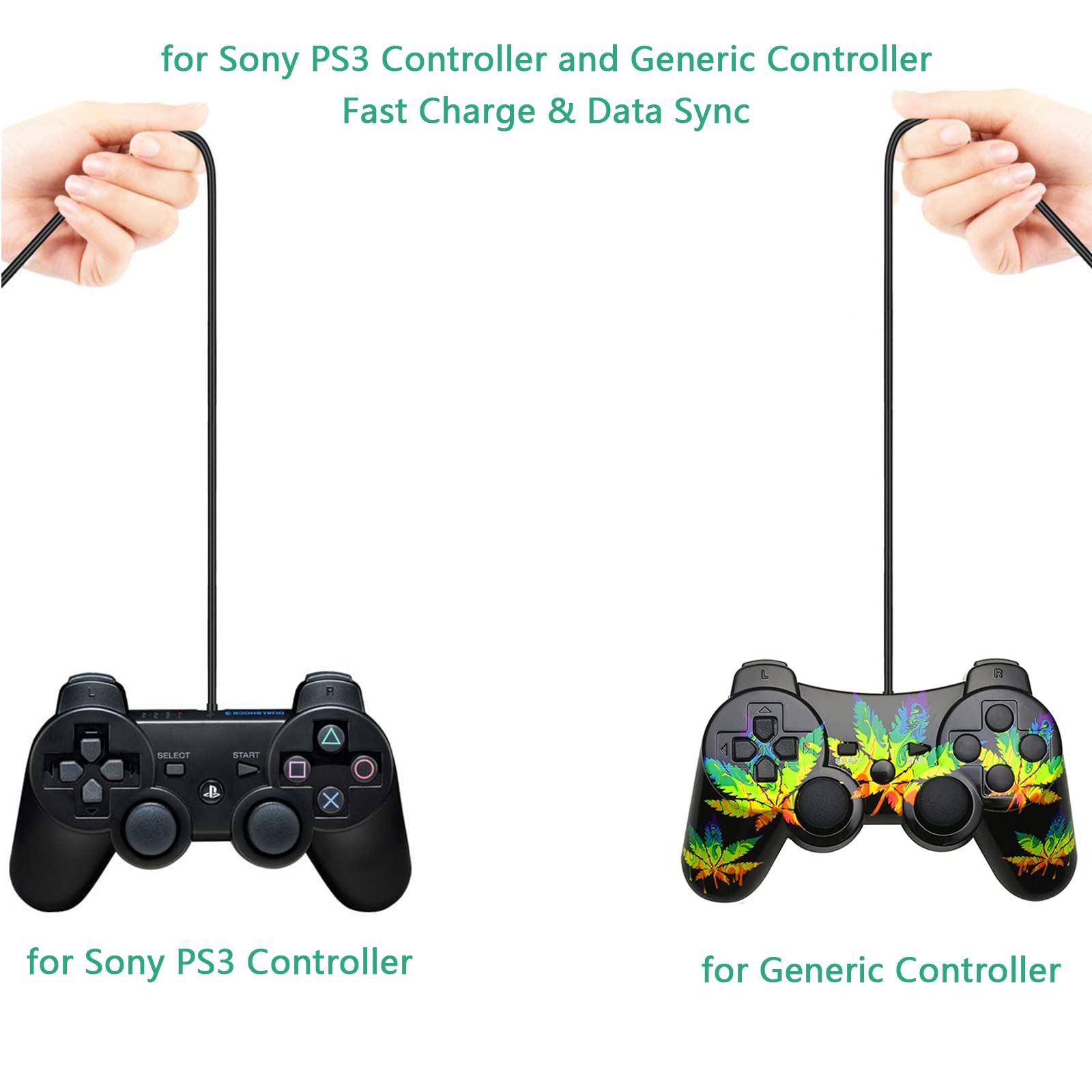 DTOL PS3 Controller Charger Cable Ring Mini USB Data Charging Cord for PS Move PlayStation 3 Wireless Controller, TI84 Plus CE, Digital Camera 10ft 2 Pack