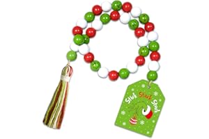 CHEROLOVEN Grinch Christmas Decorations, Christmas Wooden Bead Garland, Funny Xmas Tiered Tray Decor, Farmhouse Grinch Decor for Table Mantel, Novelty White Elephant Gifts