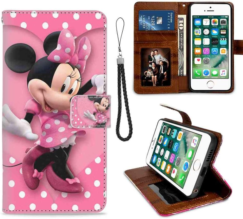 Wallet Case Fit iPhone 7 Plus & 8 Plus [5.5in] Disney Heart Minnie Mouse Pink