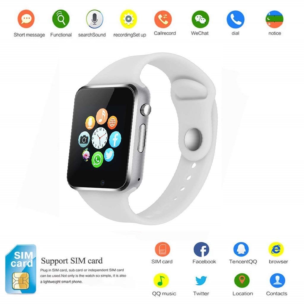 2018 Newest Smart Watch PLYSIN Bluetooth Smartwatch Unlocked Watch Cell Phone with Sim Card Slot Track activity Watch with Pedometer Camera Music-player for IOS iPhone Android Samsung (White)