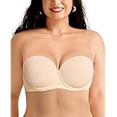Upushall Plus Size Strapless Bra for Women Full Coverage Convertible Large Breasts Lightly Padded Bra with Wire Support