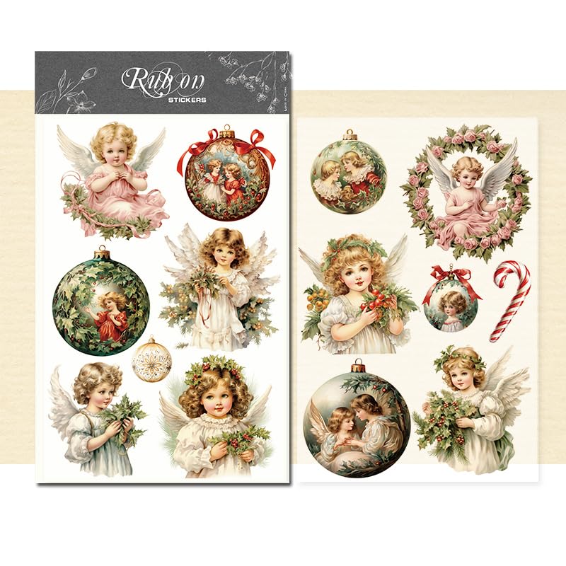 Photo 1 of CATaireen Rub On Transfers Stickers 2 Sheets for Crafts Cloth Glass Acrylic Wood Furniture Small Vintage Junk Journal Supplies Scrapbooking Items Christmas Thanksgiving (Angel)