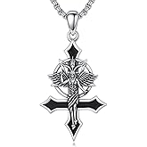Lypic Baphomet Necklace 925 Sterling Silver Inverted Cross Necklace Satanic Pendant Gothic Satanic Jewelry for Women Men