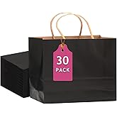 qiqee 30-Packs Black Gift Bags with Handles Bulk 13"x4.5"x10" Wide Large Size Kraft Party Paper Bags
