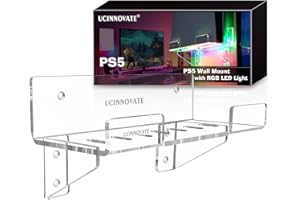 UCINNOVATE Acrylic Wall Mount for PS5, Wall Mount Kit with Dreamcolor LED Light Compatible for Playstation 5, Accessory for PS5 Gaming Console(Disc & Digital Edition)-Sturdy Wall Stand Hanger