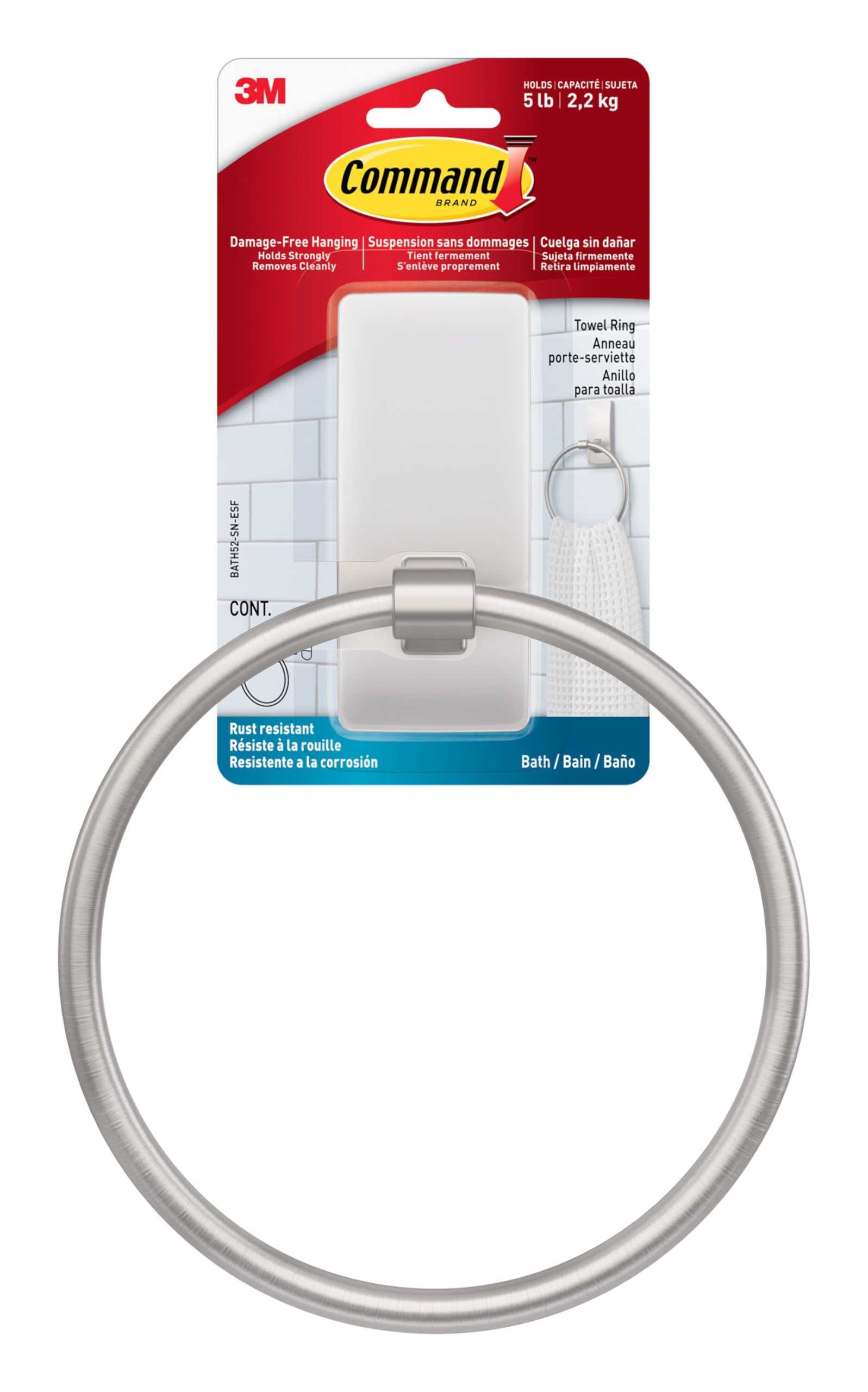 Command Towel Ring [Removable]: 1 Ring (Satin Nickel)