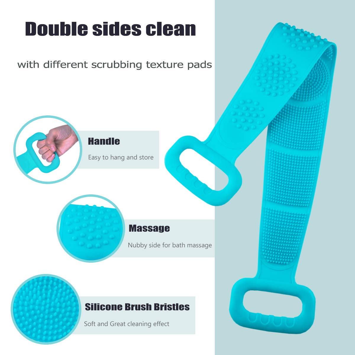 Greeza Silicone Bath Body Brush Scrubber - 28.7 inch Soft Body Back Scrubber for Shower, Double Side Spa Massage & Clean Body Exfoliating Brush Belt, Long Back Brush for Shower Massage (Green+Purple) : Beauty