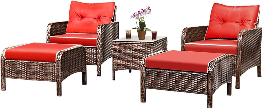 Ottoman Set Side Table For Lawn Pool Balcony Patio Conversation Set Pe Wicker Rattan Washable Cushioned Sofa Chat Set W Lounge Chair Coffee Brown Viogarden 5 Piece Outdoor Furniture Set