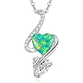 LOUISA SECRET 925 Sterling Silver Opal Birthstone Necklace, Unique Tiny Double Heart Pendant Jewelry, Engraved with "S925 I Love You" Best Birthday Gift for Women Wife Girlfriend Mom Her, Christmas Day Valentine's Day Anniversary Mother's Day