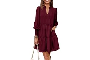 Imily Bela Womens Fall Long Sleeve Tunic Dress Casual V Neck Loose Ruffle Tiered Dress