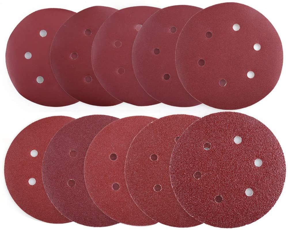 LotFancy 6 Inch Sanding Discs, 6 Holes, 90pcs, 40 60 80 100 120 180 240 320 400 800 Grit, Sand Paper Pads Hook and Loop, for Orbit Orbital Sander Oscillating Tools