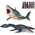 EOIVSH Megalodon & Mosasaurus Realistic Dinosaur Toys Set, Ocean Sea Monster Figures for Party Favors, Collection, Birthday Gifts