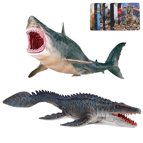 Mosasaurus Toy With Movable Jaws | Realistic Marine Dinosaur Figure With Pterosaur