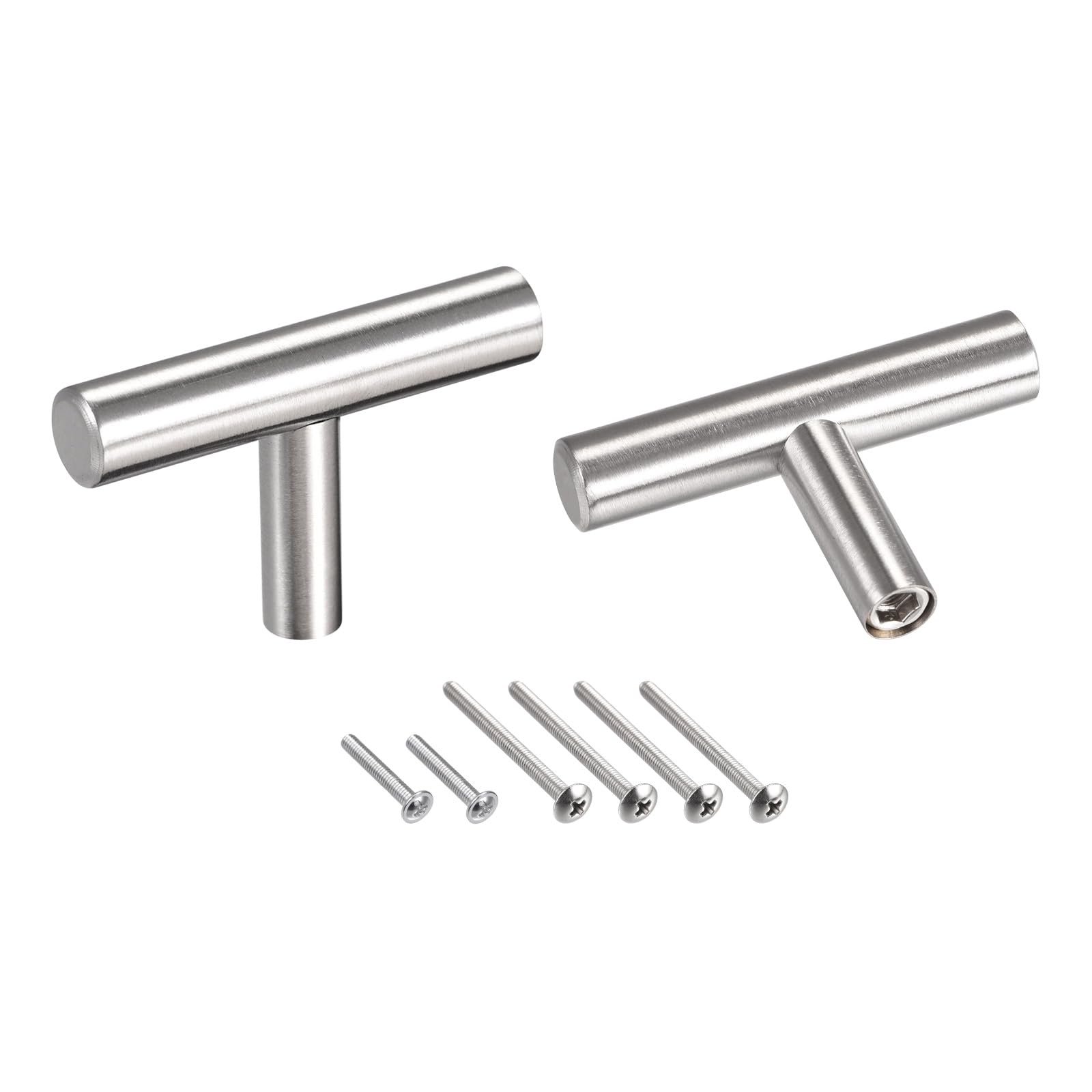 METALLIXITY T Bar Pull Handle (50mm L x 12mm D) 6Pcs, Stainless Steel Cabinetry Pulls - for Home Kitchen Door Drawer, Silver Tone