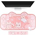 BelugaDesign Sakura Cat Desk Pad | NS Switch Keyboard Laptop Gaming Setup Accessories Mat Large Mat Mousepad | Pastel Pink Bunny Kawaii Cute Anime Desk Mat Blotter Protector with Gel Wrist Support