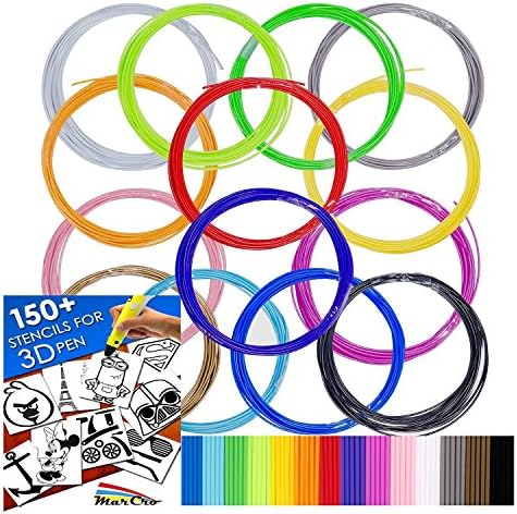 640ft Premium Quality Filaments for 3D Pen - 1.75 ABS - 16 colors of which 2 Glow in Dark - 150 Bonus Stenicls (Downloadable PDF eBook) - Sample Fun Pack - 40 feet per color