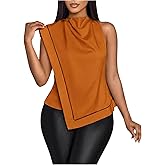 OYOANGLE Women's Wrap Draped Front Dress Shirt Sleeveless Cowl Neck Blouse Asymmetrical Hem Tops