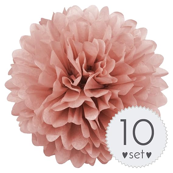 Simplydeko Pompoms Altrosa - Pom Pom Deko zur Hochzeit oder Party - 10er Set handgefertigte Seidenpapier Pompons (Altrosa, 20
