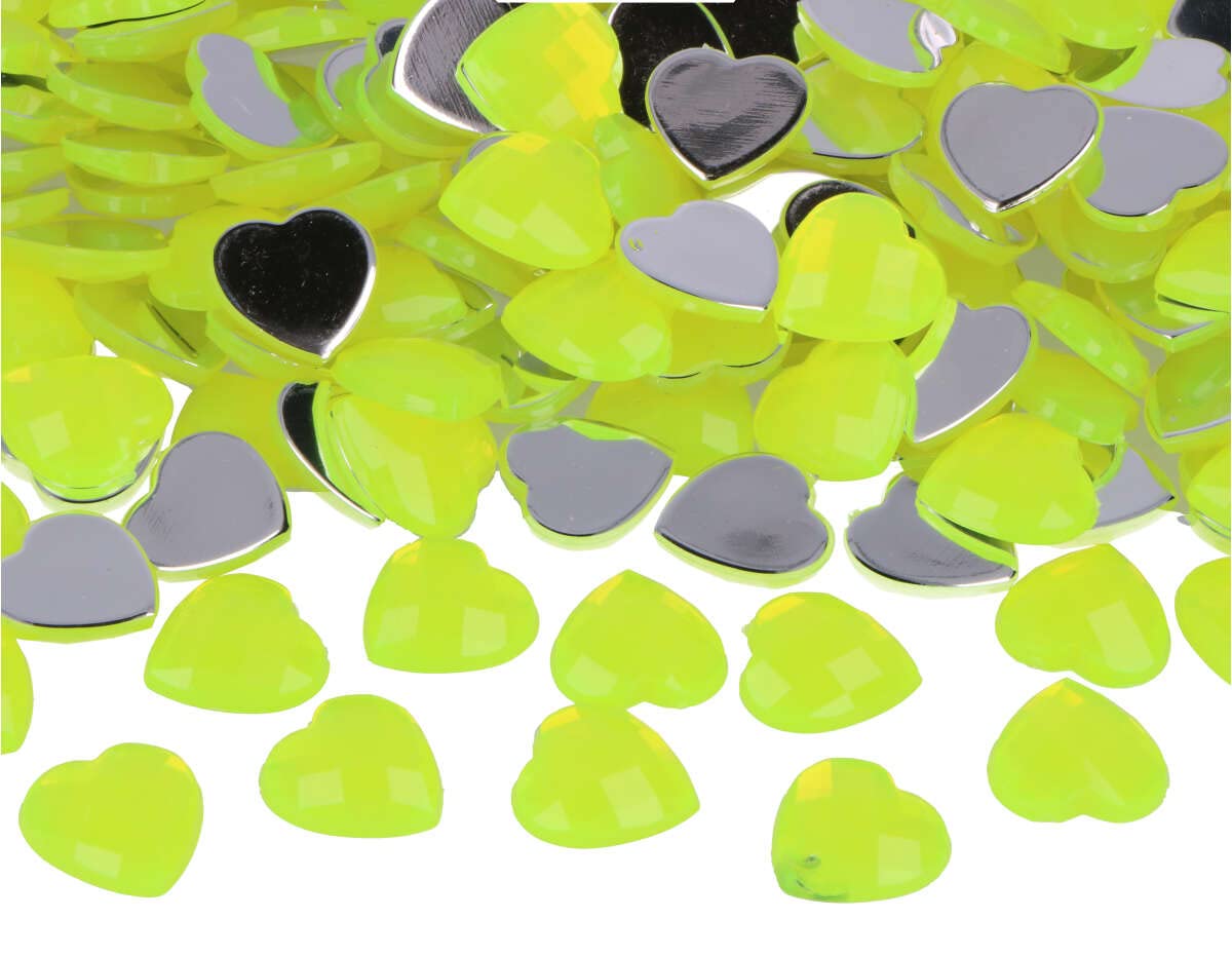 INNSPIRO Decorative Acrylic gems Fluo Yellow Heart 14x14 mm. 500u.Approx.