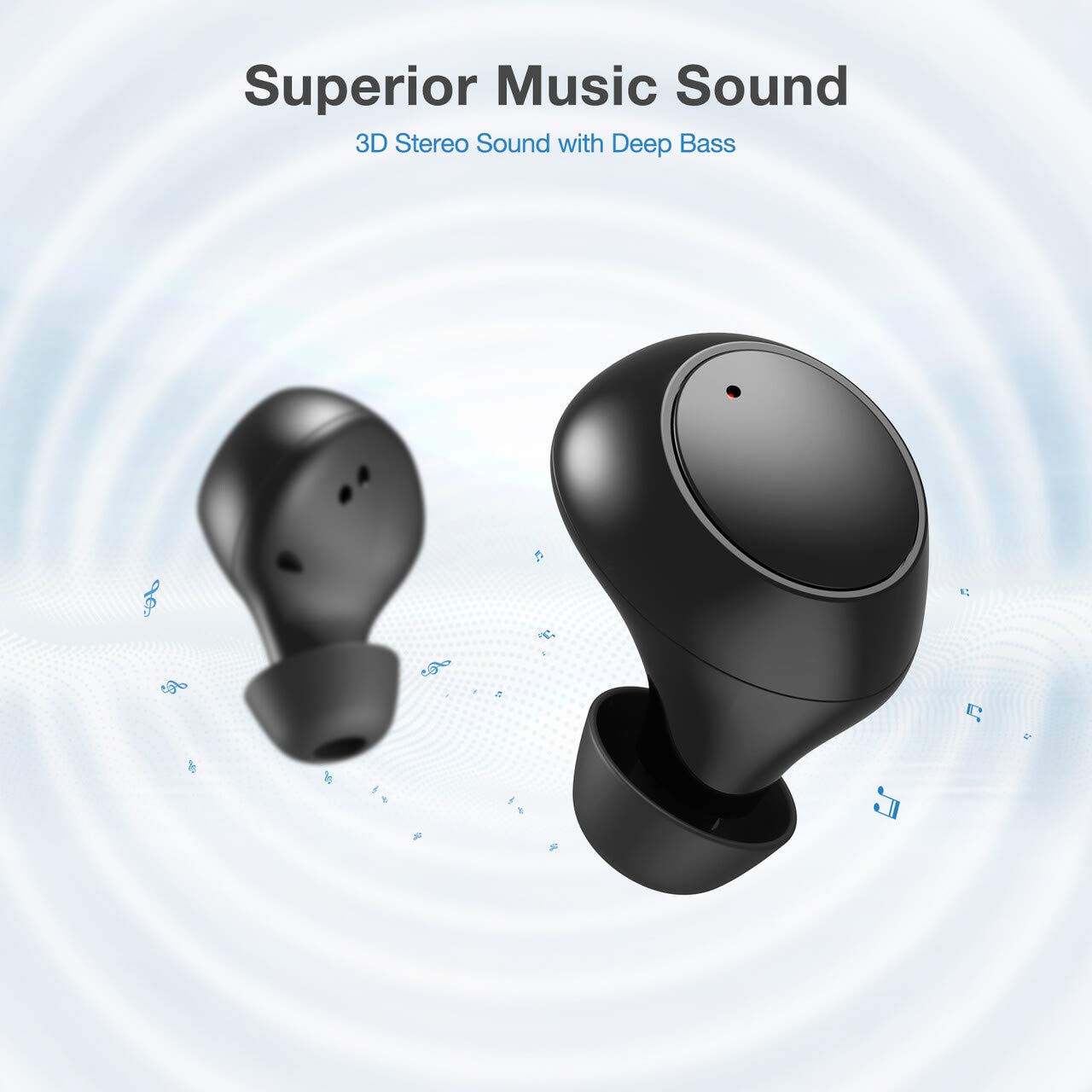 Poweradd Bluetooth 5.0 Wireless Headphones, True Wireless Earphones Earbuds 3D Stereo Sound Built-in Mic with Portable Charging Case