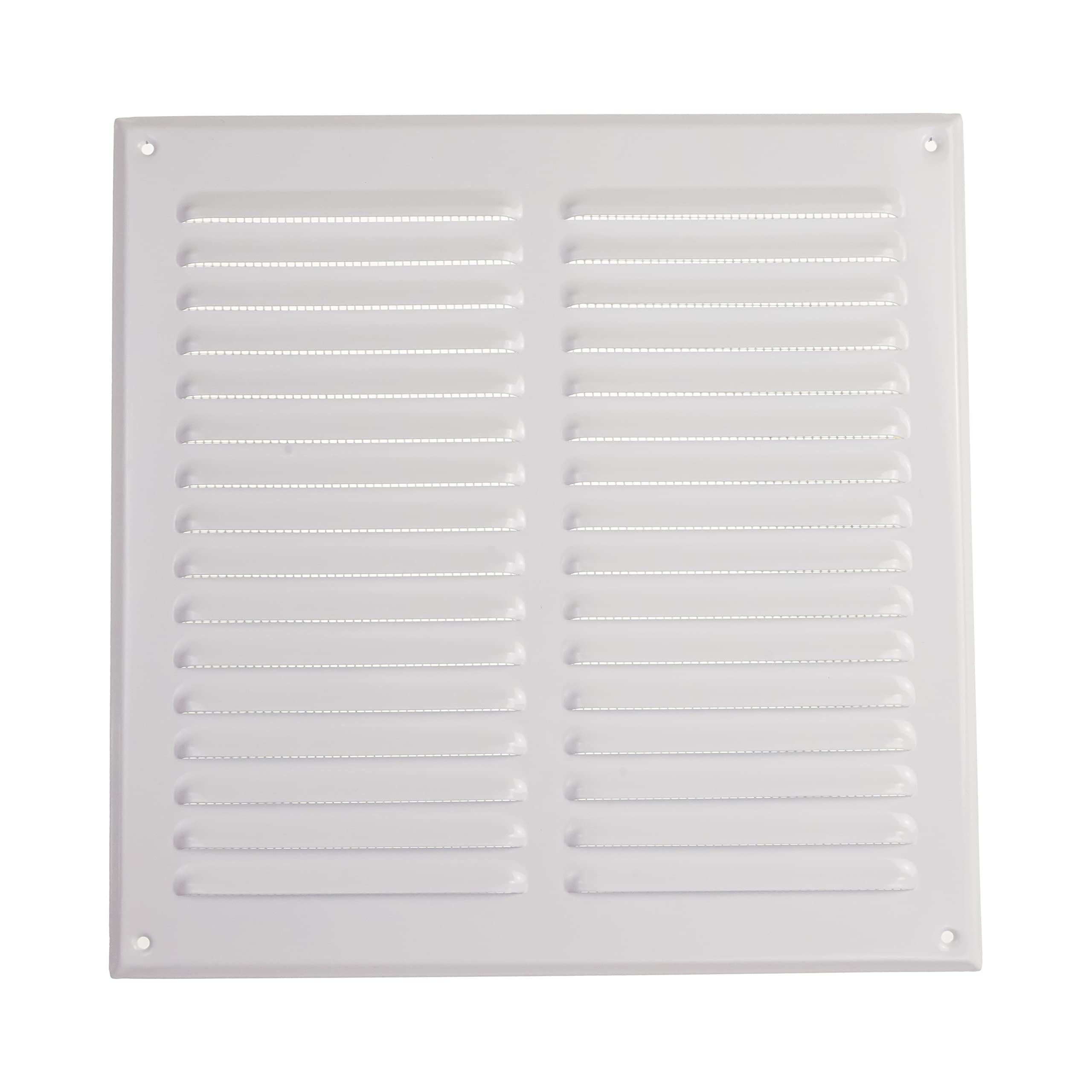 Vent Systems 295 x 295 mm / 11.61" x 11.61" Inch White Metal Soffit Air Vent Cover - Square Louvered Gable Vent with Mesh Screen - Interior Exterior Cover - HVAC Ducting Ventilation Grill for Home