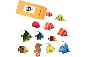 Brewish Artificial Lifelike Plastic Fish for Aquarium Tank Decorations Ornaments | Random Pattern Moving Floating Fishes Toy for Swimming in Bubble Tube Lamp Accessories – 12 Pieces Set