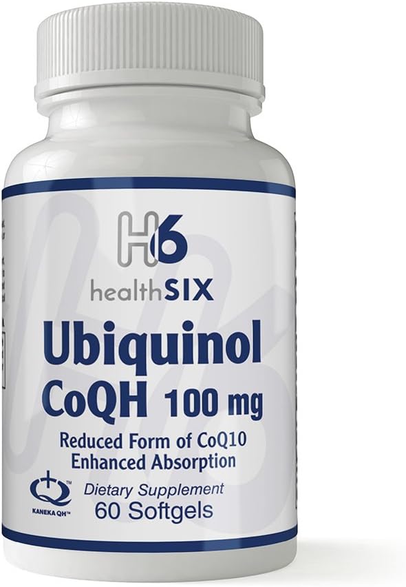 Health SiX Ubiquinol CoQH | Natural Pharmaceutical Grade CoQ10 | 100 Mg | 60 Softgels
