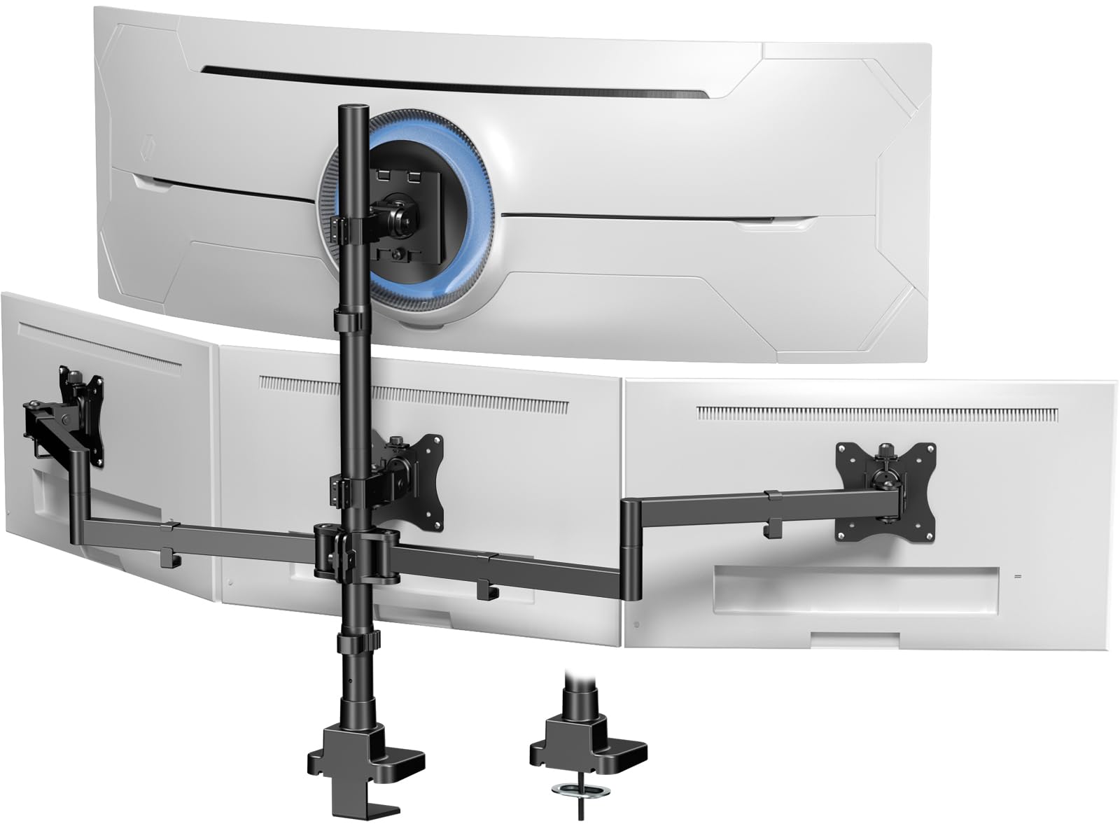 Photo 1 of Quad Monitor Mount for up to 49 inch Ultrawides on Top and 27 inch Screens on Lower Brackets,Heavy Duty,Fully Adjustment, Holds up to 44 lbs, VESA 75x75/100x100 mm,Black