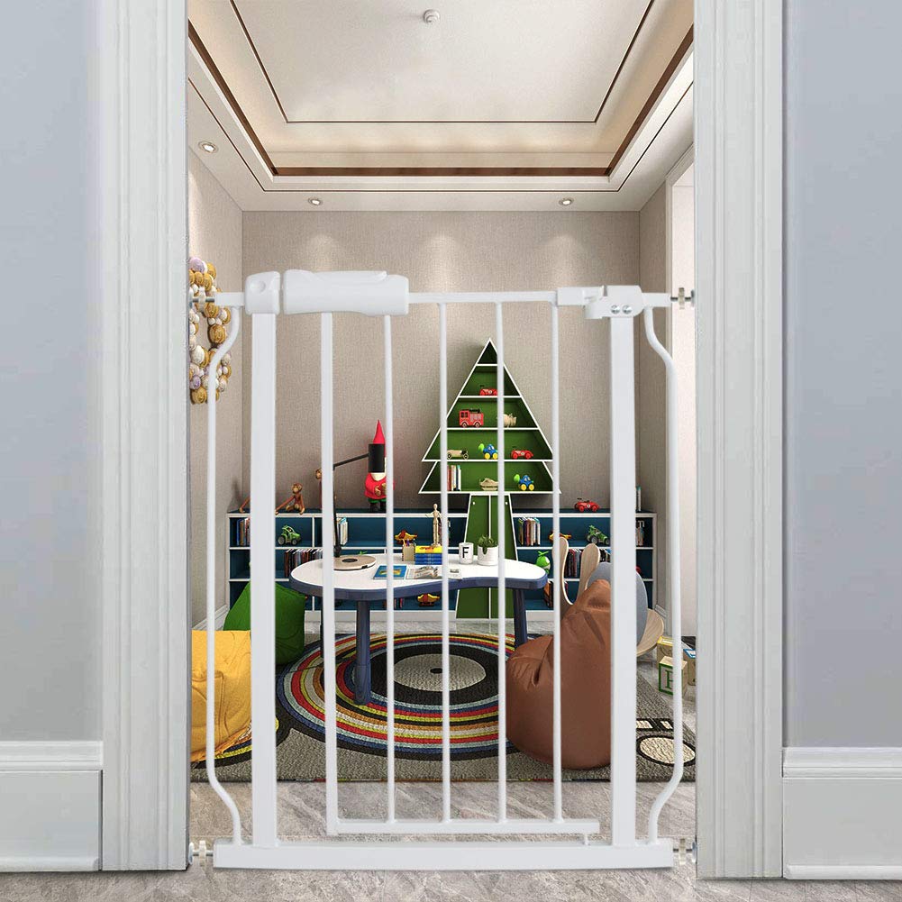 ALLAIBB Narrow Walk Through Baby Gate Auto Close Tension White Metal Child Pet Safety Gates with Pressure Mount for Stairs,Doorways and Baniste 24.02-29.13 in