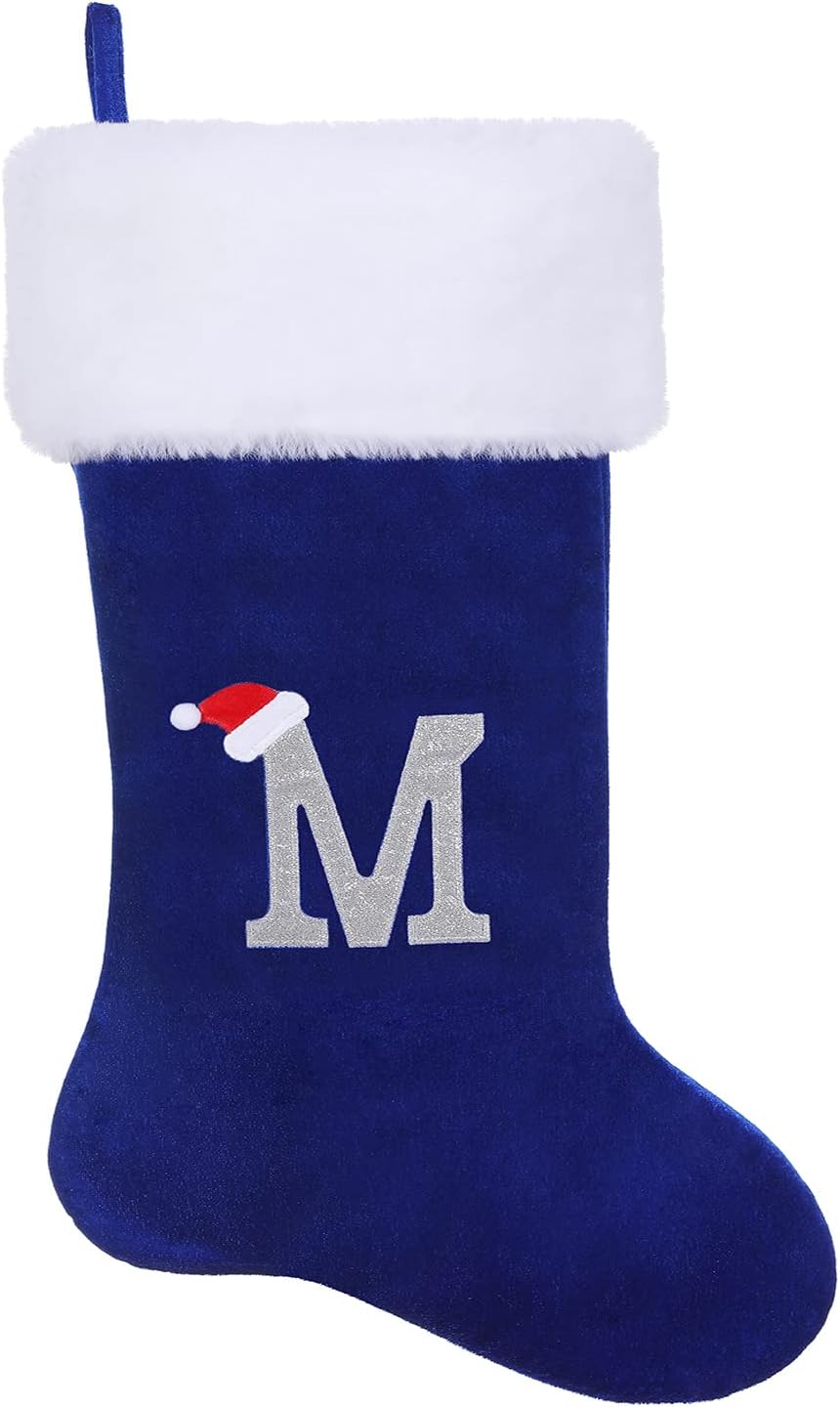Stockings & Holders - SIRIPHUM 20.5Inches Monogram Embroidered Letter Christmas Stocking Personalized Super Soft Christmas Stocking Hanging Decorations(M)