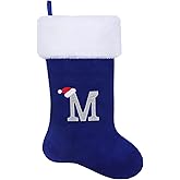 SIRIPHUM 20.5Inches Monogram Embroidered Letter Christmas Stocking Personalized Super Soft Christmas Stocking Hanging Decorations(M)