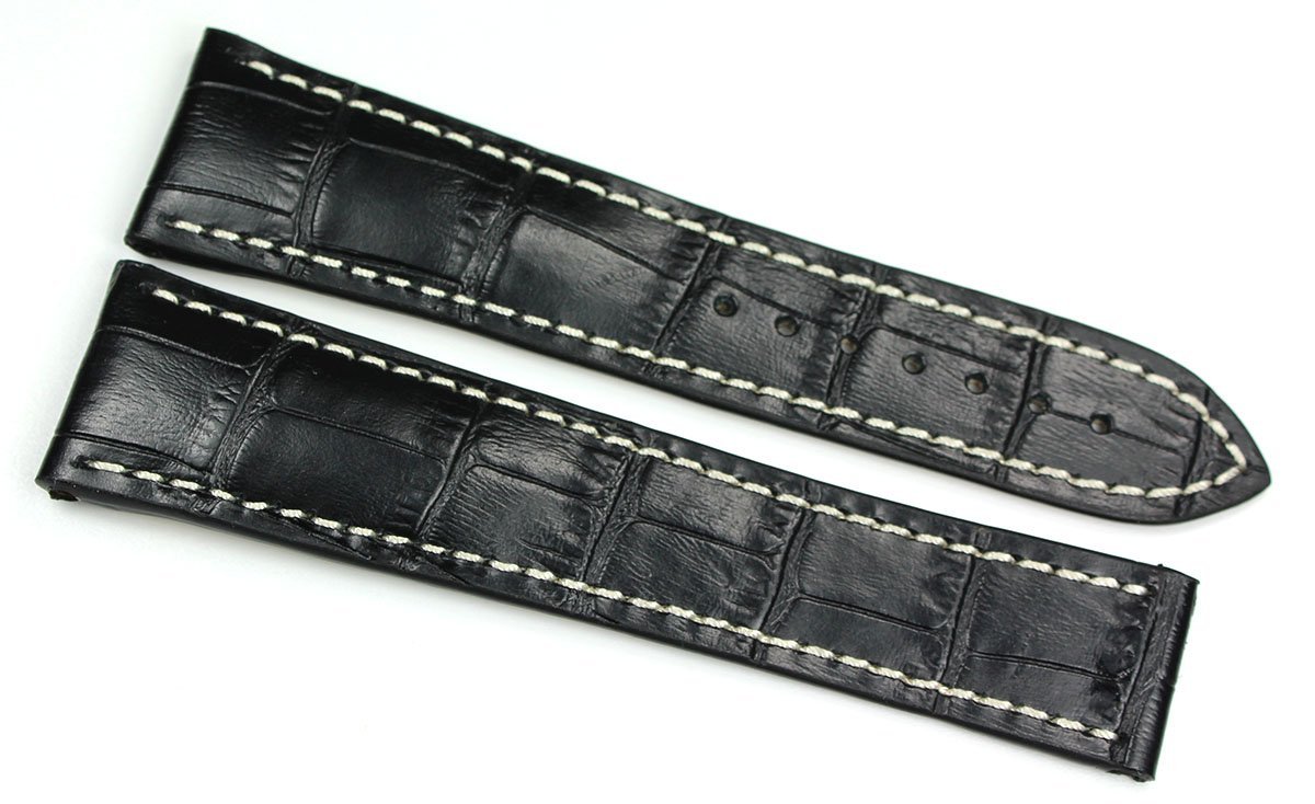 RIOS1931 20 mm / 18 mm, fits Omega folding clasp, calfskin leather watch strap, Germany, black, crocodile embossing, alligator grain