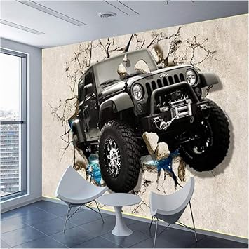 Amazon Co Jp Clamsxgus Photo Wallpaper 3d Stereoscopic Jeep Car Broken Wall Mural Living Room Children Boys Bedroom Decorative Wall Paper Mural 0x140cm Diy 工具 ガーデン