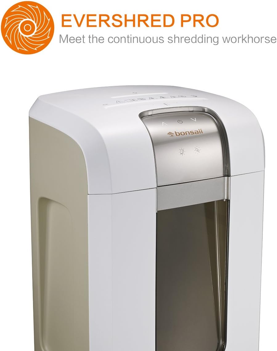 Bonsaii EverShred Pro 3S30 Heavy Duty 18-Sheet Cross-Cut Paper/CD/Credit Card Shredder, 240 Minutes Running Time, 58 dB Low Operation Noise, 7.9 Gallons Pullout Wastebasket with 4 Casters, White : Office Products