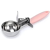 BASTEK 2 Oz Cookie Scoop with Long Handle,Pink Stainless Steel Ice Cream Scooper with Trigger,Professional Heavy Duty Sturdy