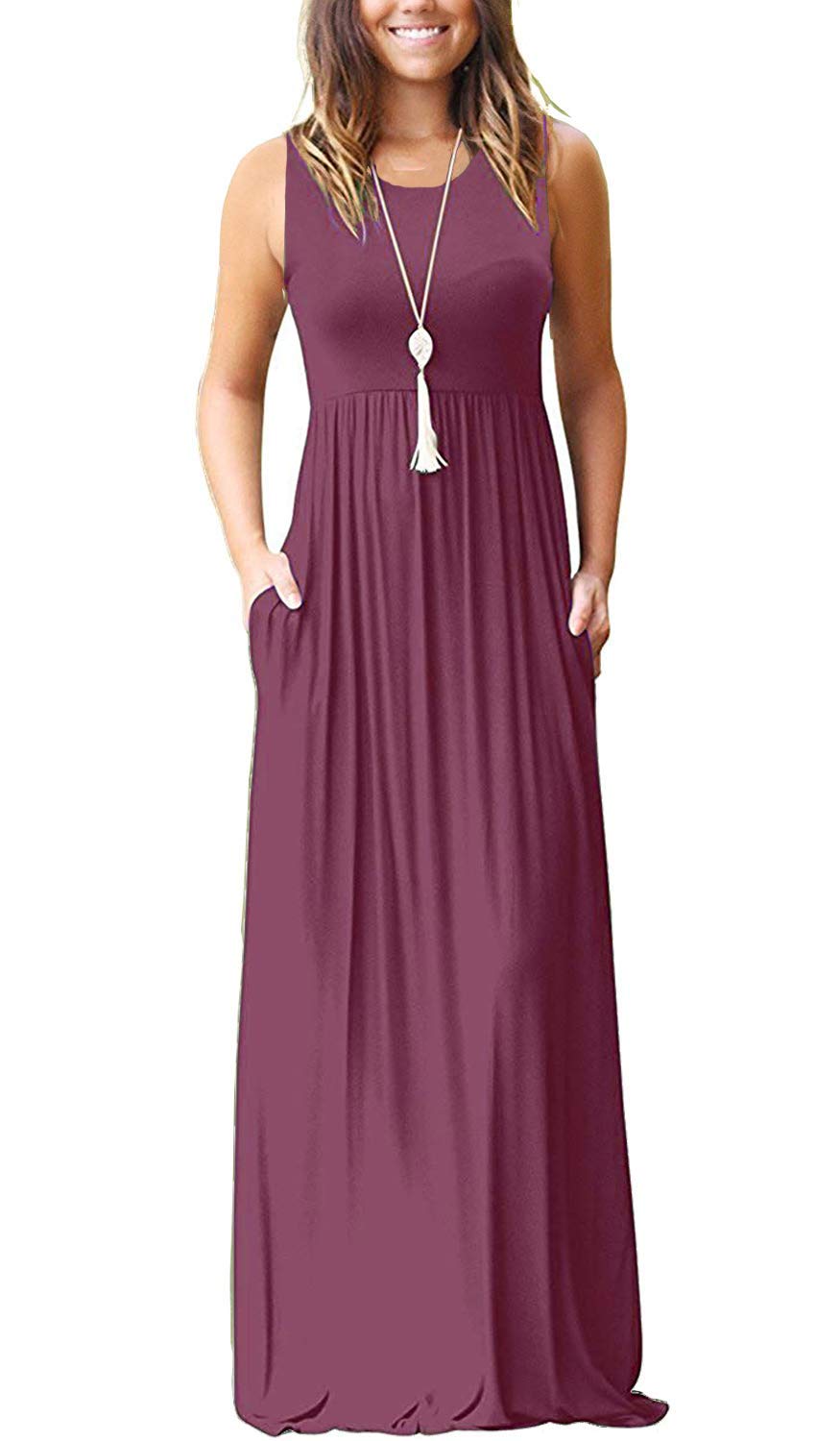 Women's Summer Sleeveless Loose Maxi Dress Casual Long Dress with Pockets