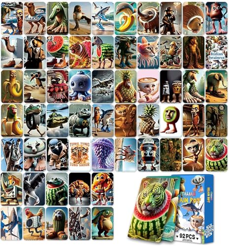 92 PCS Italian Brainrot Cards Packs， Famous Fantasy Bizzare Animals，Bizarre and Fun Illustrations