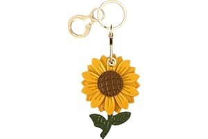 BORKUANA Leather Keychain Case Holder Compatible with AirTag, Anti-Scratch Apple Air Tag Cover with Keychain Ring,Cute Protective Finder GPS Tracker Case for Wallet,Keys,bag,pets(Sunflower)