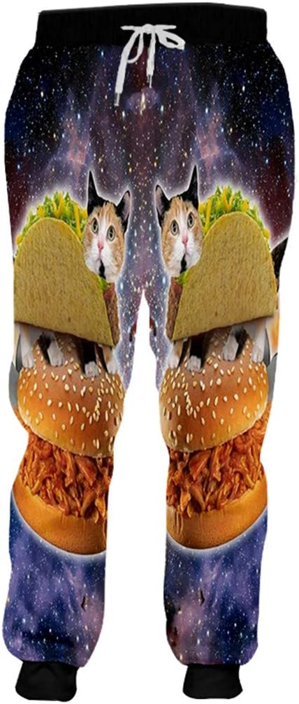 PATERLIFE Men Casual Pants 3D Harem Printed Starry Sky Cat Casual Large Size Winter Jogger Pants