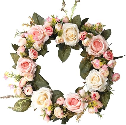 Fafsgwq Ghirlanda Natalizia Con Fiori Di Rosa 35 Cm Ghirlanda Natalizia Per Casa Feste Decorazione Da Appendere Alla Porta Colore Rosa Amazon It Casa E Cucina