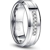 NUNCAD 8 MM Men's Tungsten Carbide Rings Wedding Band with 7 Large Channel Set Cubic Zirconia Size 7 to 12
