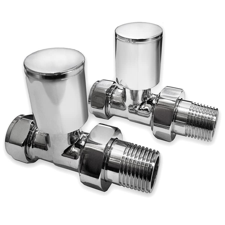 Standard Radiator Valves for Central Heating (Pair) - Sizes and Colors for Designer Bathroom (Chrome Straight 15mm)