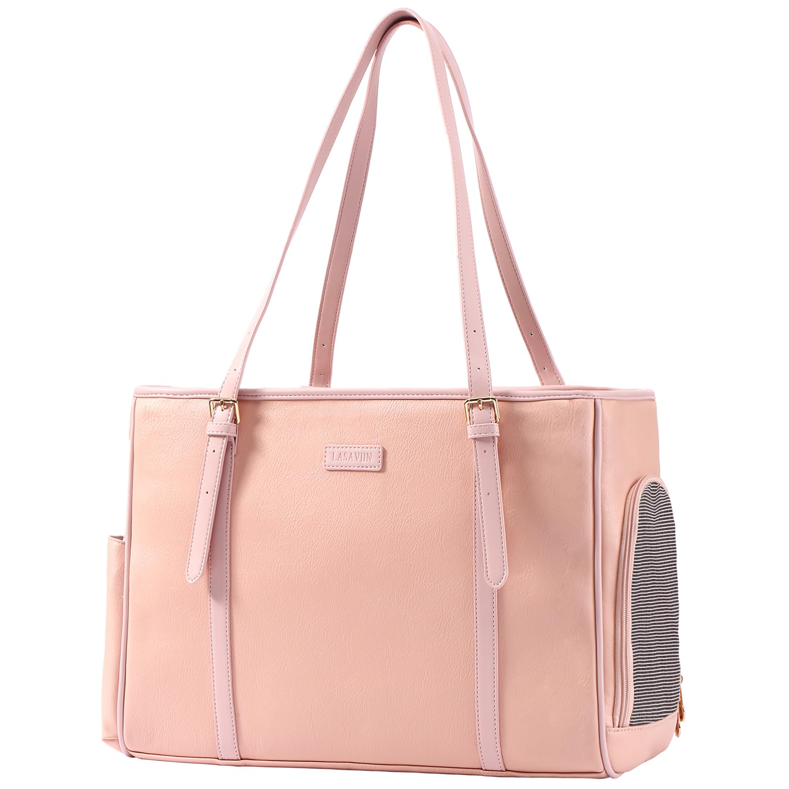 Lasaviin Fashion Dog Purse Pet Carrier Leather Bag for Small Dogs Cats Puppy, Portable Tote Bag Airline Approved Soft-Sided Carriers (Pink)