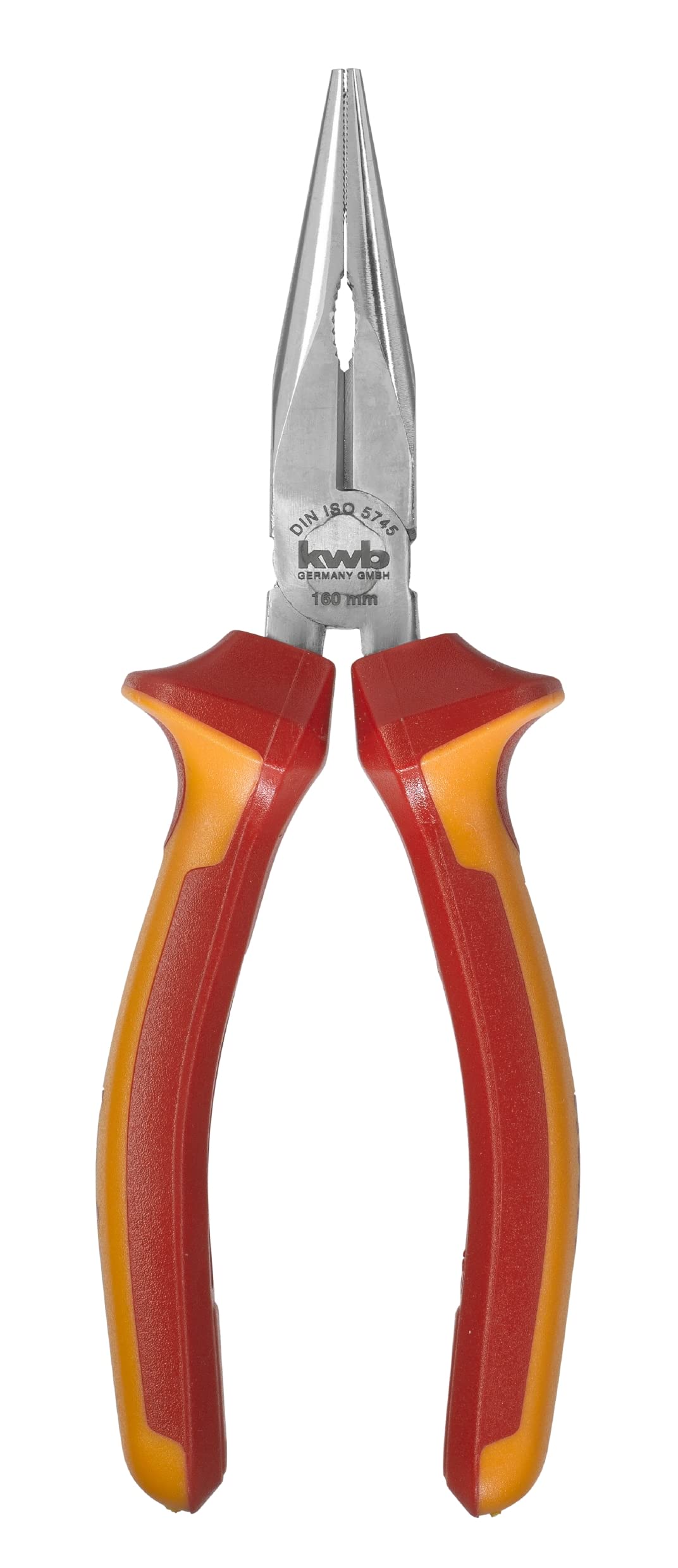 kwb VDE flat round pliers / flat forceps 160 mm 392120, according to DIN ISO 5745, straight shape, cutting edges specially cured, VDE GS tested