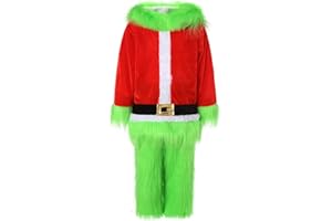 FEIBEL Kids Christmas Costumes Long Sleeve Hooded Top and Pants Sets Green Furry Monster Christmas Outfits