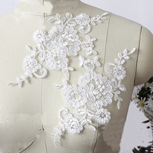 8"X4" Ivory Corded Embroidery Flower Lace Applique Bridal Veils Wedding Supplies Lots of 4 Pieces