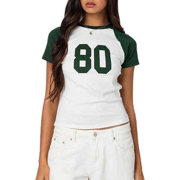 Cute Number Graphic Baby Tees for Women Y2k Jersey Crop Top