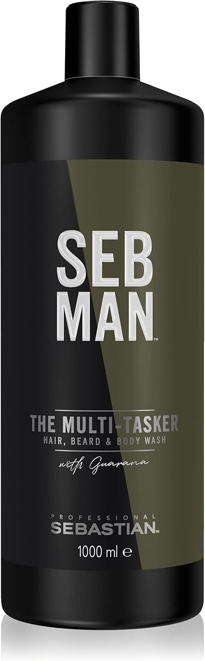 SEB MAN THE MULTITASKER – 3-in-1 Shampoo, Bartshampoo & Duschgel in Vorratsgröße – für alle Haartypen – mit Guarana-Extrakt und anregendem Duft von Bergamotte und rosa Pfeffer – 1 L